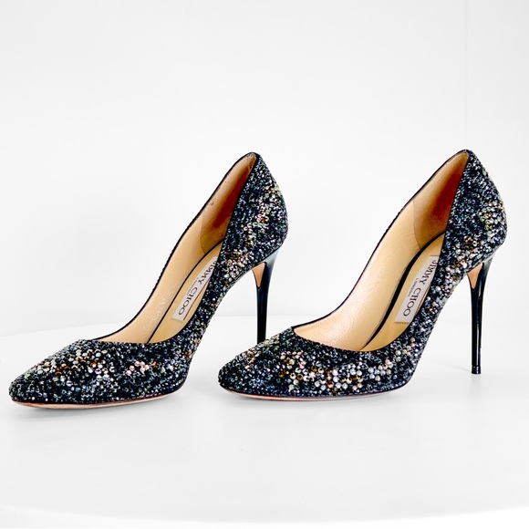 Jimmy Choo Crystal Collection Round Toe Swarovski Embellished Pumps Blac… - Picture 5 of 12